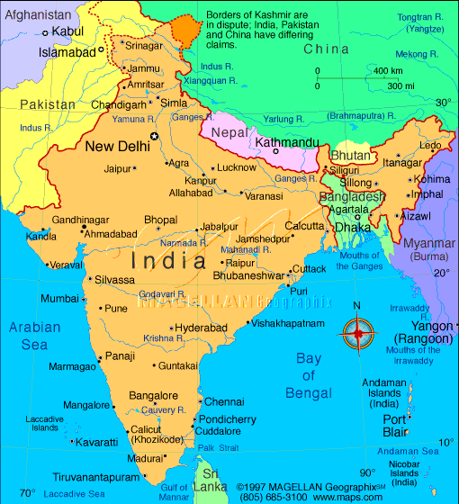 map of India. Flag: World flag database