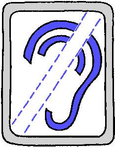 International deaf ear icon with a dotted-line across it